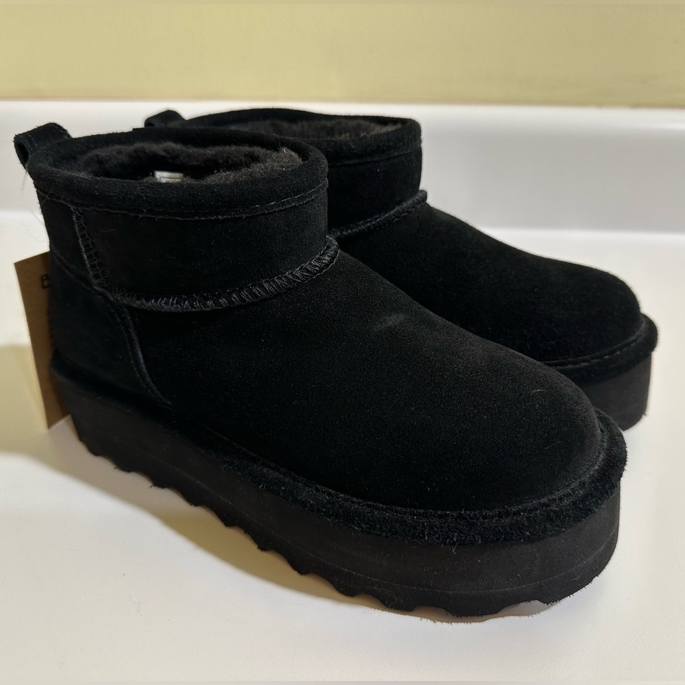 BearPaw Retro Shorty Black Suede Platform Ankle Boots
